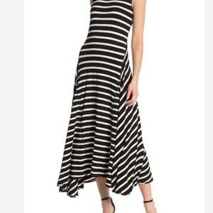 MAX STUDIO BLACK AND WHITE STRIPED RAYON BLEND JERSEY MAXI DRESS - XS